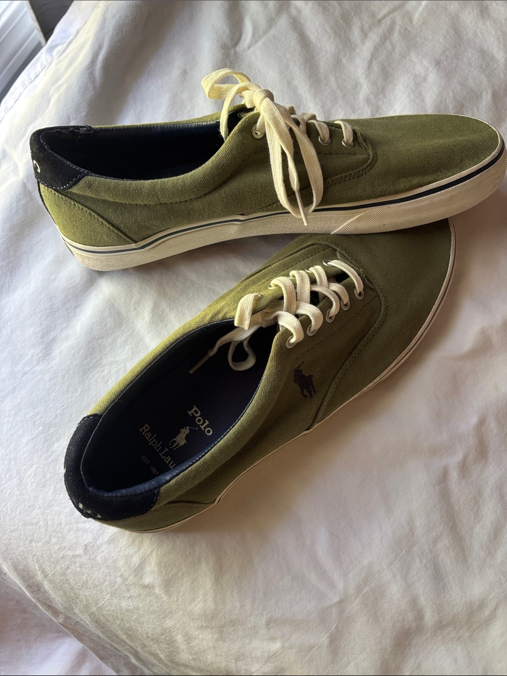 Polo by Ralph Lauren Olive Canvas Low-Top Sneakers with Cream Laces